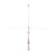 Natural Rose Quartz Pointed Dowsing Pendulums, with Stainless Steel Tree of Life & Lobster Claw Clasp, Faceted Bullet Charm, 257mm(PALLOY-JF01983-01)