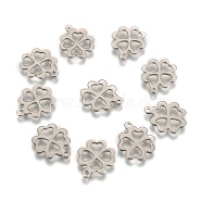 304 Stainless Steel Four Leaf Clover Charms Pendants, Stainless Steel Color, 15x13x1mm, Hole: 1mm(STAS-M004-01)