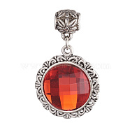 Tibetan Style Alloy European Dangle Charms, with Acrylic, Flat Round, Antique Silver, 47.5mm, Hole: 5mm, Pendants: 32.5x28.5x6.5mm(PALLOY-I156-01AS)