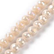 Electroplate Glass Beads Strands, AB Color Plated, Faceted(96 Facets), Round, Bisque, 7~8mm, Hole: 1.2~1.5mm, about 68~70pcs/strand, 18.90''(48cm)(GLAA-E036-14A)