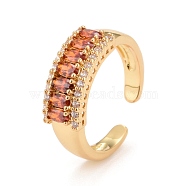 Bling Orange Cubic Zirconia Cuff Ring, Brass Open Ring for Women, Real 18K Gold Plated, US Size 6 1/2(16.9mm)(KK-Z023-05G)