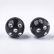 Plating Acrylic Beads, Metal Enlaced, Round, Black, 11~12mm, Hole: 2mm, about 620pcs/500g(PACR-S186-12mm-17)