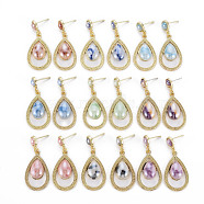 Teardrop with Porcelain Rack Plating Alloy Dangle Stud Earrings, with 925 Sterling Silver Pins, Long-Lasting Plated, Golden, Cadmium Free & Lead Free, Mixed Color, 41x18mm, Pin: 0.7mm(EJEW-S211-009-RS)