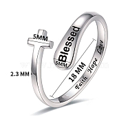 Non-Tarnish Cross & Word Blessed Stainless Steel Open Cuff Ring, Perfect for Daily Party Wear, Stainless Steel Color, Inner Diameter: 18mm(DL2352)