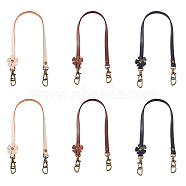 6Pcs 3 Colors Flower End Cowhide Leather Bag Handles, with Alloy Stud & Iron Swivel Clasp & D Ring, Bag Strap Replacement Accessories, Mixed Color, 36.6x1.25x0.55cm, 2pcs/color(FIND-HY0002-31)