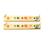 Brass Enamel Pendants Links, Solar System Pendants, with Jump Rings, Long-Lasting Plated, Rectangle & Planet, Colorful, Real 18K Gold Plated, 6x39x1.5mm, Hole: 3mm(KK-F825-02G)