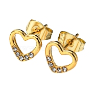 Vacuum Plating 304 Stainless Steel Stud Earrings with Rhinestone for Women, Heart, Golden, 7x8mm(STAS-D087-24G)