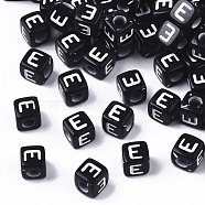 Opaque Acrylic Beads, Horizontal Hole, Alphabet Style, Cube, Black & White, Letter.E, 5x5x5mm, Hole: 2mm, about 5000pcs/500g(SACR-N002-01E)