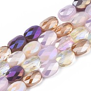 Electroplate Glass Beads Strands, AB Color Plated, Faceted, Oval, Lilac, 8x6x4mm, Hole: 1.2mm, about 69~70pcs/strand, 22.83~23.03inch(58~58.5cm)(EGLA-S194-17A)