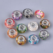 Resin European Beads, Large Hole Beads, with Silver Color Plated Brass Cores, Rondelle, Mixed Color, 14x8.5~9mm, Hole: 5mm(RPDL-S013-09)