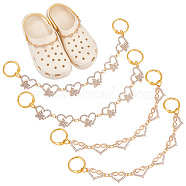 Heart with Butterfly/Infinity Alloy Rhinestone Link Shoe Decoration Chain, with Alloy Spring Ring Clasps, Golden, 190~198mm, 2 style, 2pcs/style, 4pcs/set(FIND-AB00008)