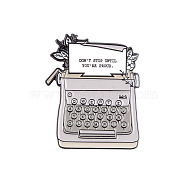 Creative Zinc Alloy Brooches, Enamel Lapel Pin, with Iron Butterfly Clutches or Rubber Clutches, Electrophoresis Black Color, Typewriter with Word Don't Stop Until You're Proud, Gainsboro, 28x23mm, Pin: 1mm(JEWB-Q031-027)