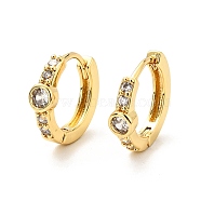 Clear Cubic Zirconia Hoop Earrings, Brass Jewelry for Women, Cadmium Free & Nickel Free & Lead Free, Real 18K Gold Plated, 13x14.5x4mm, Pin: 0.8mm(EJEW-G297-21G)