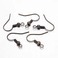 Brass Earring Hooks, Ear Wire, with Beads and Horizontal Loop, Nickel Free, Antique Bronze, 19mm, Hole: 1.5mm, 21 Gauge, Pin: 0.7mm(KK-Q362-AB-NF)