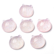 Translucent Resin Cabochons, Glitter Bear Heads, Pink, 14x15x6.5mm(RESI-B016-02E)