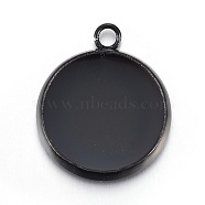 Stainless Steel Pendant Cabochon Settings, Flat Round, Black, Tray: 12mm, 14x2mm, Hole: 1.6mm(STAS-L211-03C-B)