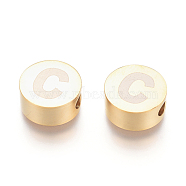 304 Stainless Steel Beads, Flat Round with Letter, Letter.C, 10x4.5mm, Hole: 2mm(STAS-I126-02G-C)