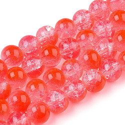 Transparent Crackle Baking Paint Glass Beads, Imitation Opalite, Round, Orange Red, 6x5mm, Hole: 1.2mm(X1-DGLA-T003-01B-12)