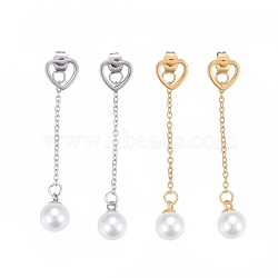 304 Stainless Steel Chain Tassel Earrings, with Ear Nuts and Acrylic Imitation Pearl Beads, Round & Heart, Mixed Color, 52mm, Pin: 0.7mm(EJEW-I248-17)