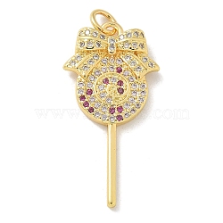 Brass Micro Pave Cubic Zirconia Pendants, Lollipop with Bowknot Charms, with Jump Ring, Real 18K Gold Plated, 29.5x15x4mm, Hole: 3.5mm(KK-M300-25G)