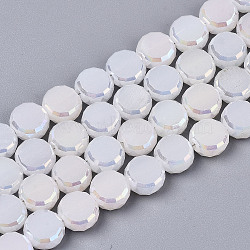 Electroplate Opaque Solid Color Glass Beads Strands, AB Color Plated, Faceted Flat Round, White, 8x4mm, Hole: 1.5mm, about 99~101pcs/strand, 27.76 inch~28.94 inch, (70.5cm~73.5cm)(X-EGLA-T020-07I)
