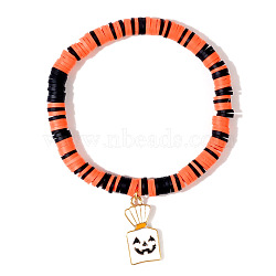 Ghostly Polymer Clay Heishi Stretch Bracelets, Halloween Charm Bracelets for Halloween Party, Skull, 6-7/8 inch(17.5cm)(BH7010-9)