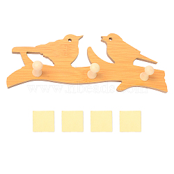 CREATCABIN Wood Wall Mounted Hook Hangers, with Self Adhesive Sticker, Bird, BurlyWood, 235x95x36mm(HJEW-CN0001-11)