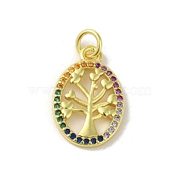 Brass Micro Pave Cubic Zirconia Pendants, Real 18K Gold Plated, Tree of Life Charms, Colorful, 18x12x2mm, Hole: 3mm(KK-M283-27C-02)