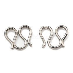 304 Stainless Steel S-Hook Clasps, Stainless Steel Color, 9.5x10.5x1.5mm, Hole: 3x4mm(STAS-G310-13P)