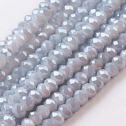 Imitation Jade Faceted Rondelle Electroplate Glass Bead Strands, WhiteSmoke, 3x2mm, Hole: 1mm, about 165~169pcs/strand, 15~16 inch(38~40cm)(X-EGLA-D020-3x2mm-47)