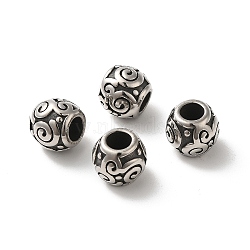 304 Stainless Steel European Beads, Large Hole Beads, Barrel with Vortex, Antique Silver, 11.5x10mm, Hole: 5mm(STAS-H440-74AS-01)