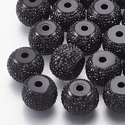 Resin Rhinestone Beads, Rondelle, Black, 11.5~12x9mm, Hole: 2mm(RESI-T020-02D-01)