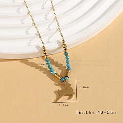 Vintage Christmas Stainless Steel & Synthetic Turquoise Pendant Necklaces for Women, Golden, Deer, 15.75 inch(40cm)(HS2328-4)