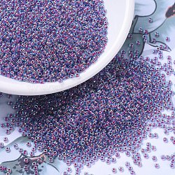 MIYUKI Round Rocailles Beads, Japanese Seed Beads, 11/0, (RR340) Hot Pink Lined Aqua AB, 2x1.3mm, Hole: 0.8mm, about 1111pcs/10g(X-SEED-G007-RR0340)