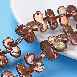 Natural Keshi Pearl Beads Strands, Cultured Freshwater Pearl, Dyed, Gourd, Sienna, 20~28x10~12x2~6mm, Hole: 0.5mm, about 44~50pcs/strand, 16.53~17.32 inches(42~44cm)(PEAR-S021-114D)