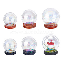 6 Sets 6 Styles Iridescent Glass Dome Cover, Decorative Display Case, Cloche Bell Jar Terrarium with Wood Base, for DIY Preserved Flower Gift, Mixed Color, 30~40x32~44.5mm, 1 set/style(DJEW-NB0001-36)