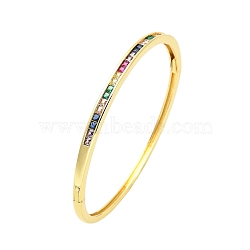 Brass Pave Colorful Glass Hinged Bangles for Women, Real 18K Gold Plated, 0.25~0.35cm, Inner Diameter: 2-1/4x2 inch(5.75x5.15cm)(BJEW-M312-05G)