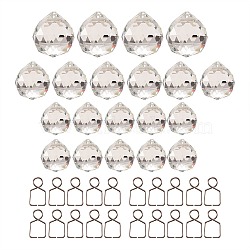 Teardrop Transparent K9 Glass Pendants, Crystal Ball Prism Hanging Pendants, for Windows, Feng Shui, with 304 Stainless Steel Chandelier Connectors Clips Pins, Stainless Steel Color, Transparent K9 Glass Pendants: 34pcs/box(DJEW-SZ0001-02P)