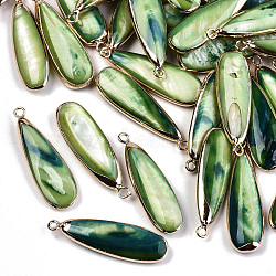 Natural Freshwater Shell Pendants, with Iron Loops, Edge Golden Plated, Dyed, Teardrop, Dark Sea Green, 31~33x10.5~12x5mm, Hole: 1.8mm(X-SHEL-R047-03B)