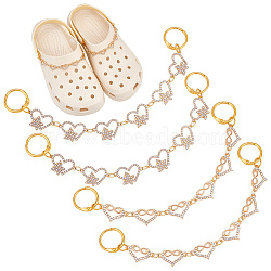 Heart with Butterfly/Infinity Alloy Rhinestone Link Shoe Decoration Chain, with Alloy Spring Ring Clasps, Golden, 190~198mm, 2 style, 2pcs/style, 4pcs/set(FIND-AB00008)