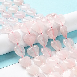Natural Rose Quartz Beads Strands, with Seed Beads, Heart, 14~15x15x6~6.5mm, Hole: 1.4mm, about 23~24pcs/strand, 14.57''(37cm)(G-E614-A08-01)