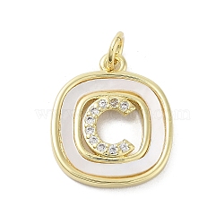 Rack Plating Brass Micro Pave Clear Cubic Zirconia Pendants, with Shell, Cadmium Free & Lead Free, Long-Lasting Plated, Real 18K Gold Plated, with Jump Ring, Letter C, 17.5x15x2.5mm, Hole: 3mm(KK-E102-33G-C)