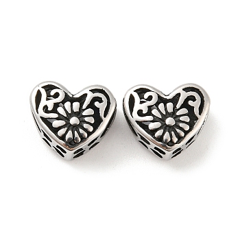 316 Surgical Stainless Steel  Beads, Heart, Antique Silver, 10x12x6.5mm, Hole: 4mm