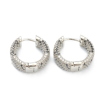 Brass Micro Pave Cubic Zirconia Huggie Hoop Earrings, Ring, Colorful, Real Platinum Plated, 19x21x6.5mm, Pin: 1mm