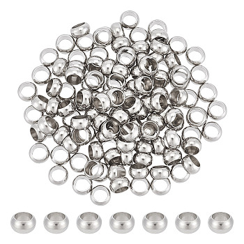 120Pcs 201 Stainless Steel Spacer Beads, Flat Round, Stainless Steel Color, 6x3mm, Hole: 4mm