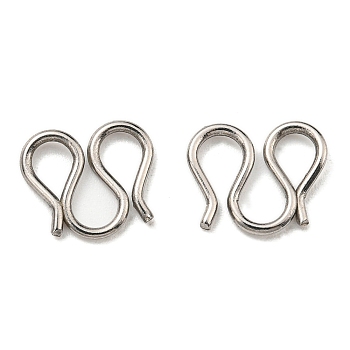 304 Stainless Steel S-Hook Clasps, Stainless Steel Color, 9.5x10.5x1.5mm, Hole: 3x4mm