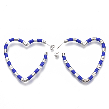(Jewelry Parties Factory Sale)Brass Stud Earrings, with Enamel and Earring Backs, Heart, Blue, 52~54x51~53x3.5mm, Pin: 0.7mm