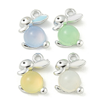 UV Plating Alloy Enamel Pendants, with Glass Imitation Cat Eye, Cadmium Free & Lead Free, Platinum, Rabbit, Mixed Color, 16x11x5mm, Hole: 1.8mm