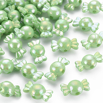 Opaque Acrylic Beads, AB Color, Candy, Light Green, 17x9x9mm, Hole: 2mm, about 943pcs/500g