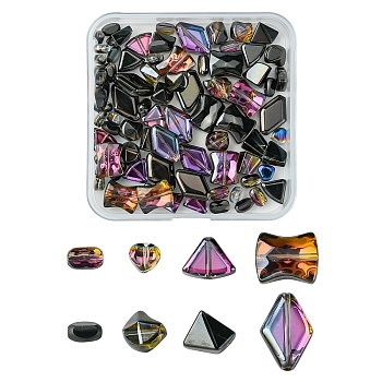 Electroplate Transparent Glass Beads, Mixed Styles, Mixed Shapes, Black, 5.5~15x4~10.5x3~6.8mm, Hole: 0.8~1.2mm, 10pcs/style